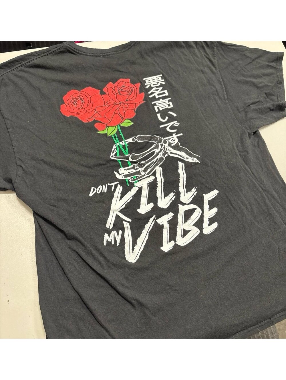 Young & Wild Don't Kill My Vibe Skeleton Rose Graphic T-Shirt Size 2XL Black